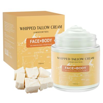 LMDAOO Beef Tallow for Skin, Premium Whipped Tallow Balm, Beef Tallow Moisturizer for Repairing Damaged Dry Skin, Grass Fed Beef Tallow for Skin Hydration, 4 oz (BERGAMOT LAVENDER)