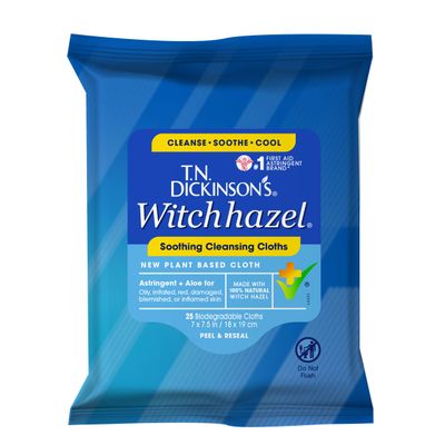 T.N. Dickinson&#39;s Witch Hazel New Soothing MultiUse Cleansing Cloth, Clear, 25 Count
