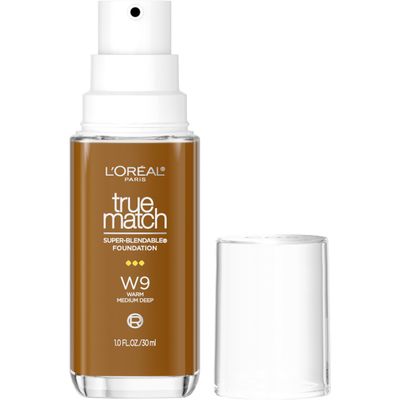 LOral Paris True Match Super-Blendable Foundation, Medium Coverage Liquid Foundation Makeup, W9, Medium Deep, 1 Fl Oz