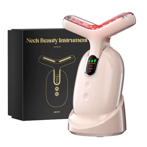 Neck Face Massager, Multifunctional Facial Massager, Face Sculpting Tool for Skin Care and Double Chin with Vibration, Thermal (Pink Silver)