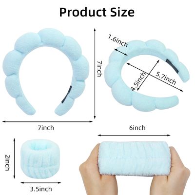 Tobeffect Spa Headband for Washing Face and Wristbands Set, Skincare Makeup Sponge Headbands for Women and Skin Care Wristband Wash Face, Terry Cloth Bubble Head Band Puffy Padded Hairband