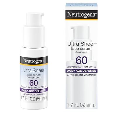 Neutrogena Ultra Sheer Moisturizing Face Serum with Vitamin E &amp; SPF 60, All Day Facial Sunscreen Serum with Broad Spectrum UVA/UVB Protection, Fragrance-Free, Oxybenzone-Free, 1.7 Fl Oz