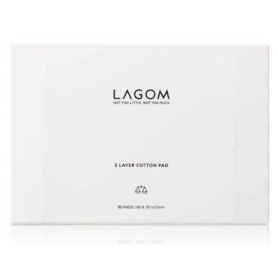 LAGOM 5 Layer Cotton Pad 100% Natural Hypoallergenic Separable Cleansing Puff Lint-Free Soft Facial Square Wipe Eye Cosmetic Toner Makeup Nail Polish Remover Sensitive Dry Oily Skin 2&quot;x2.75&quot; 80 Count