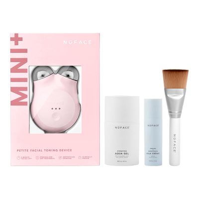 NuFACE Mini+ Microcurrent Facial Device Kit - FDA Cleared Face Sculpting &amp; Skin Tightening Device to Contour, Lift &amp; Tone + Microcurrent Gel Activator, Silk Crme &amp; Applicator Brush - Sandy Rose