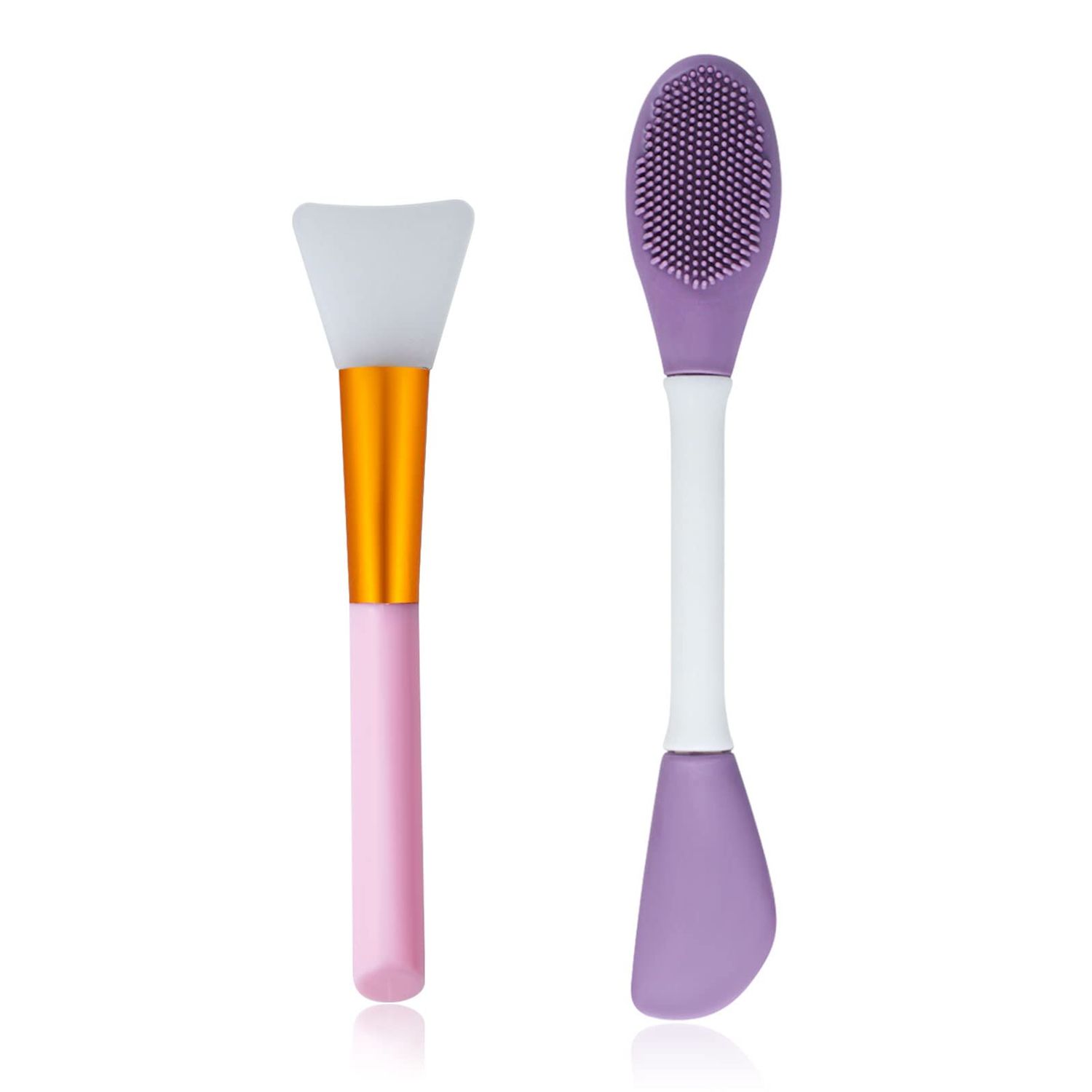 Wishlotus 2Pcs Silicone Face Mask Brush, Reusable Facial Brushes Applicator for Applying Skin Care Products, Face Care Makeup Skincare Supplies Tool for Face Mask Eye Mask Body Lotion (Pink+Purple)
