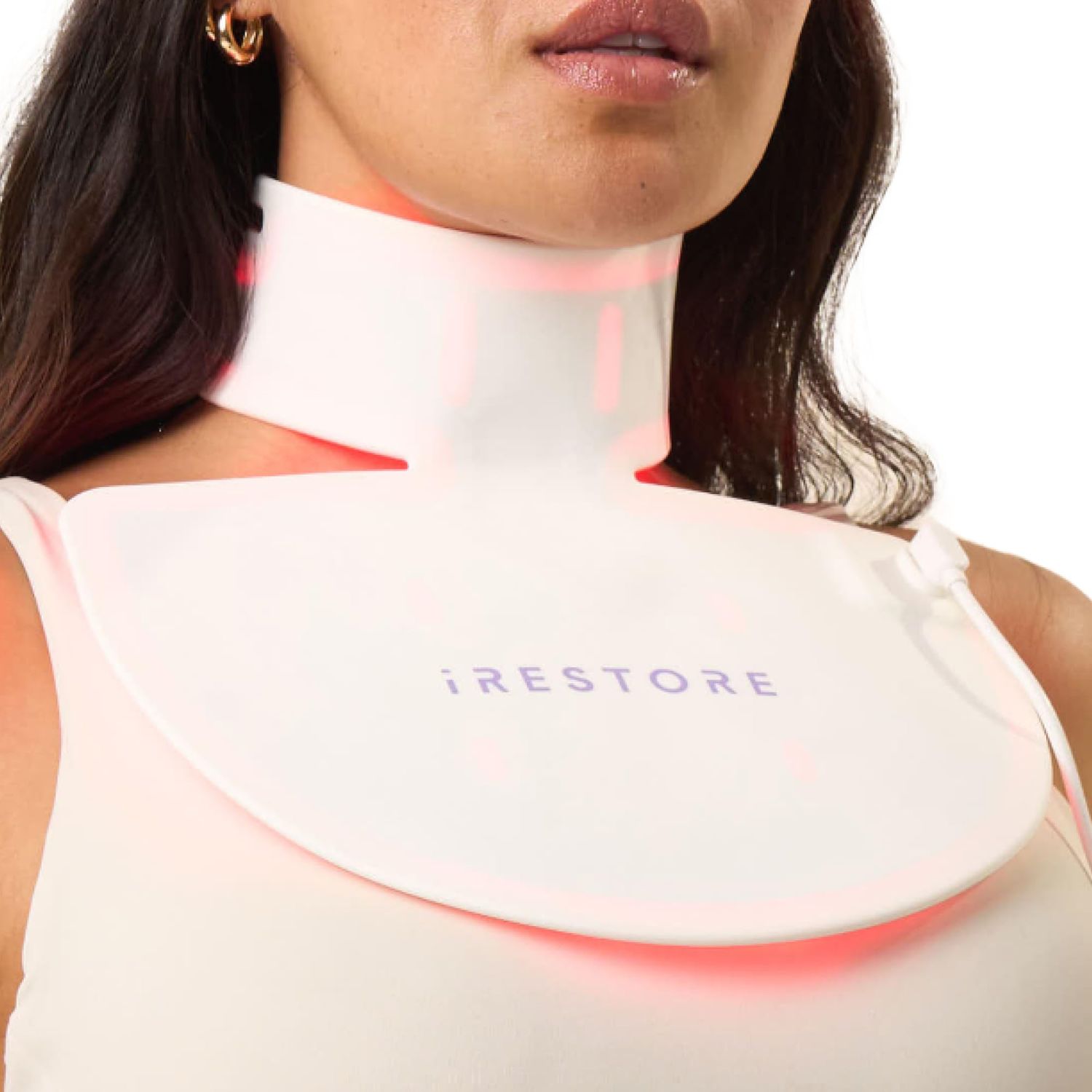 iRestore Illumina LED Neck &amp; Chest Anti Aging Mask - for Smoother, Firmer and Glowing Skin at Home - Red and Infrared Light Therapy for Neck - Red Light Skincare Device with 230 LEDs (White)