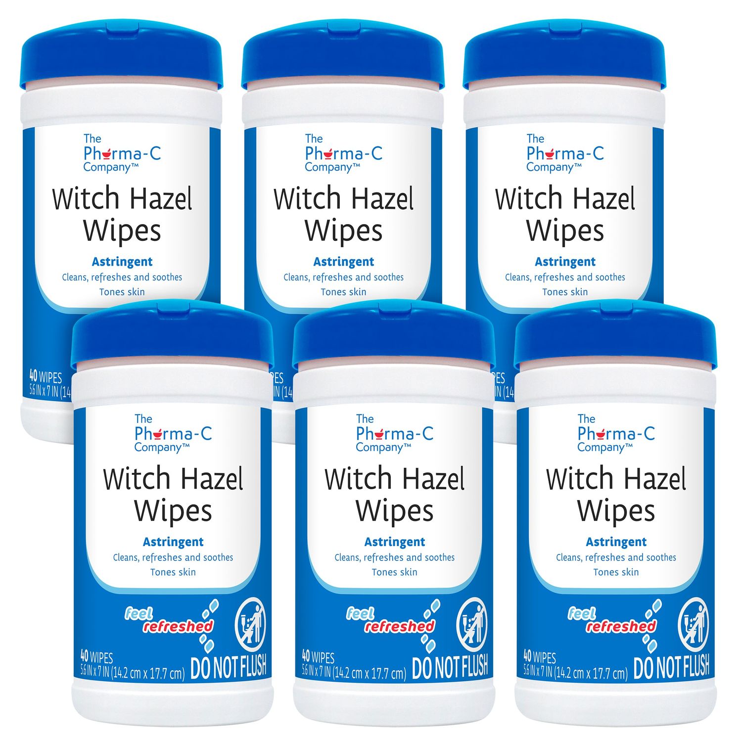Pharma-C Witch Hazel Wipes [6 canisters] - Daily Toner &amp; Astringent Cleansing Cloths for Face