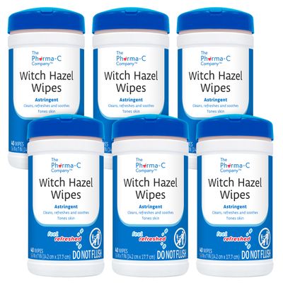 Pharma-C Witch Hazel Wipes [6 canisters] - Daily Toner &amp; Astringent Cleansing Cloths for Face