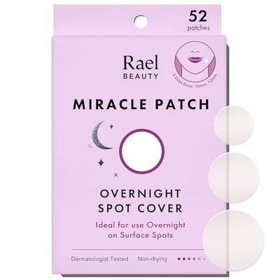 Rael Pimple Patches, Miracle Overnight Spot Cover - Hydrocolloid Acne Patch for Face, Zit &amp; Blemish, Thicker &amp; Extra Adhesion, Absorbing Cover, All Skin Types, Vegan, Cruelty Free, 3 Sizes (52 Count)