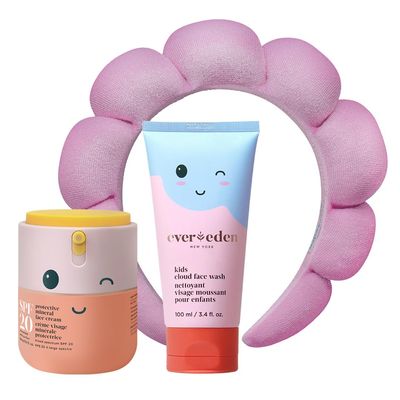 Kids Happy Morning DUO with Spa headband for Girls: Clean &amp; Vegan Skin Care for Kids Bundle | Kids Skin Care Cloud Face Wash + SPF 20 Mineral Face Cream | Non-Toxic | Easy-to-Use Skincare for Kids