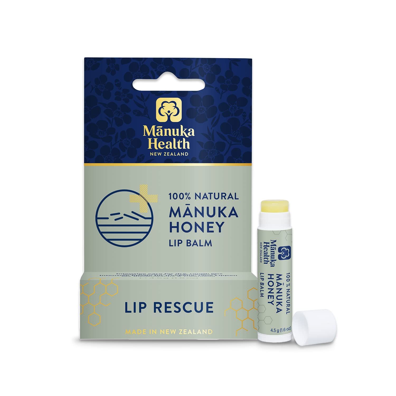 Manuka Health Lip Rescue - 0.16 oz Lip Balm for Dry Cracked Lips - 100% Natural Lip Balm with MGO 250+ Manuka Honey and Beeswax Provides Potent Lip Care