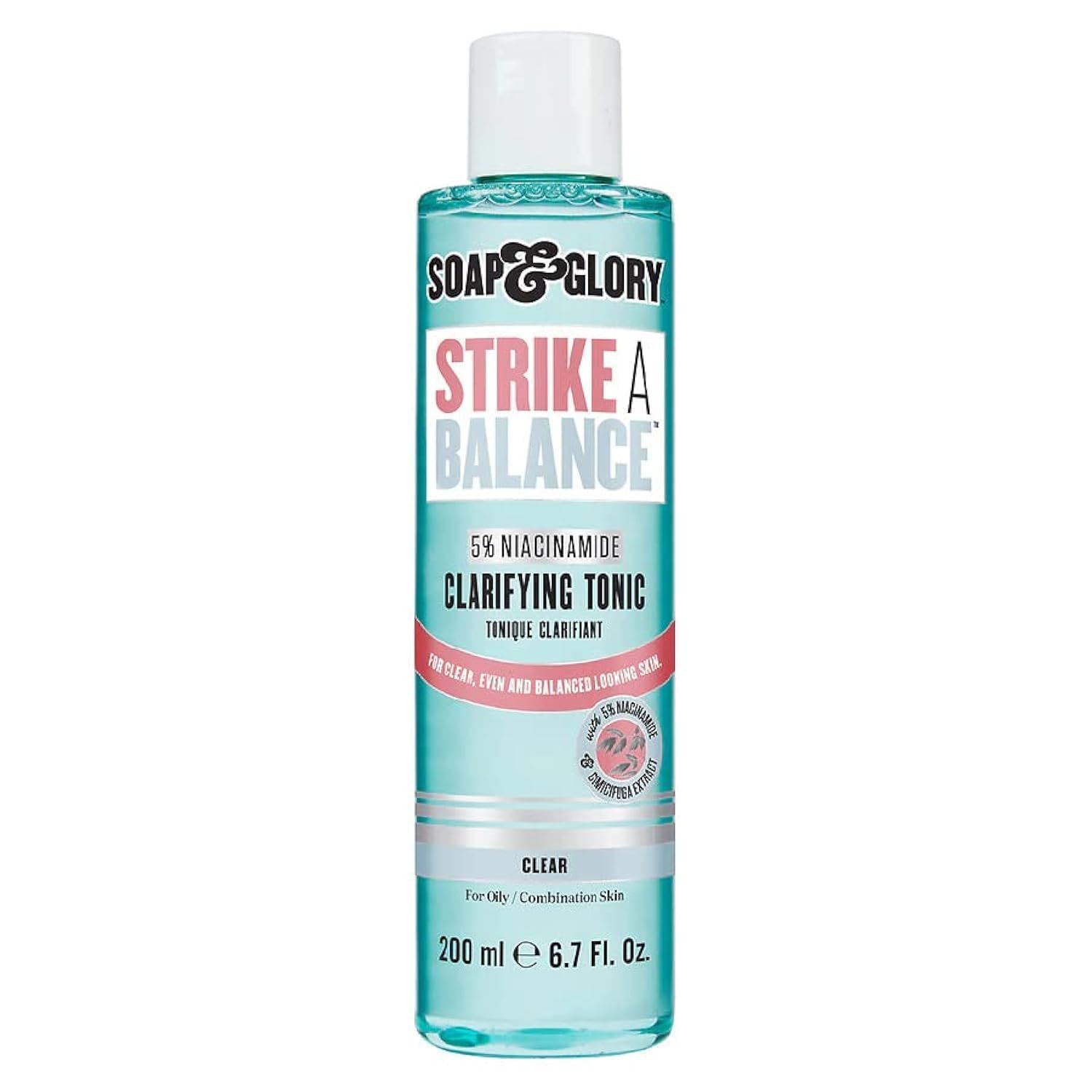 Soap &amp; Glory Strike A Balance Niacinamide Clarifying Skin Toner - Facial Toner for Rebalanced &amp; Refreshed Skin - 5% Niacinamide Toner with Cimicifuga Root - Exfoliating Face Toner (200ml)