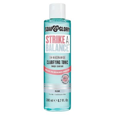 Soap &amp; Glory Strike A Balance Niacinamide Clarifying Skin Toner - Facial Toner for Rebalanced &amp; Refreshed Skin - 5% Niacinamide Toner with Cimicifuga Root - Exfoliating Face Toner (200ml)
