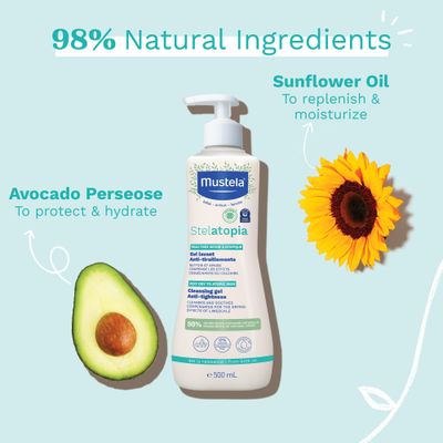 Mustela Stelatopia Eczema-Prone Skin Cleansing Gel - Baby Face &amp; Body Wash with Natural Avocado &amp; Sunflower Oil - Fragrance-Free &amp; Tear Free - 16.9 fl. oz.