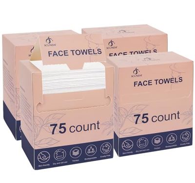 SCUNDA Disposable Face Towelettes, Large Face Towels, Super Soft and Thicker Facial Cleansing Towels, Biodegradable Clean Facial Wash Cloth for Travel, Skincare, Personal Cleansing, 8&quot;10&quot;,300 Count