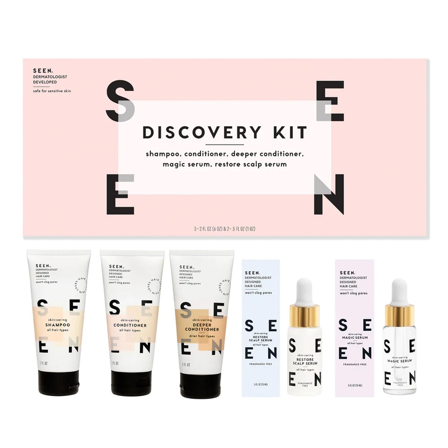SEEN Discovery Kit - Scented- Non-Comedogenic &amp; Sulfate-Free Hair Set- Dermatologist-Developed - Safe for Sensitive &amp; Acne Prone Skin