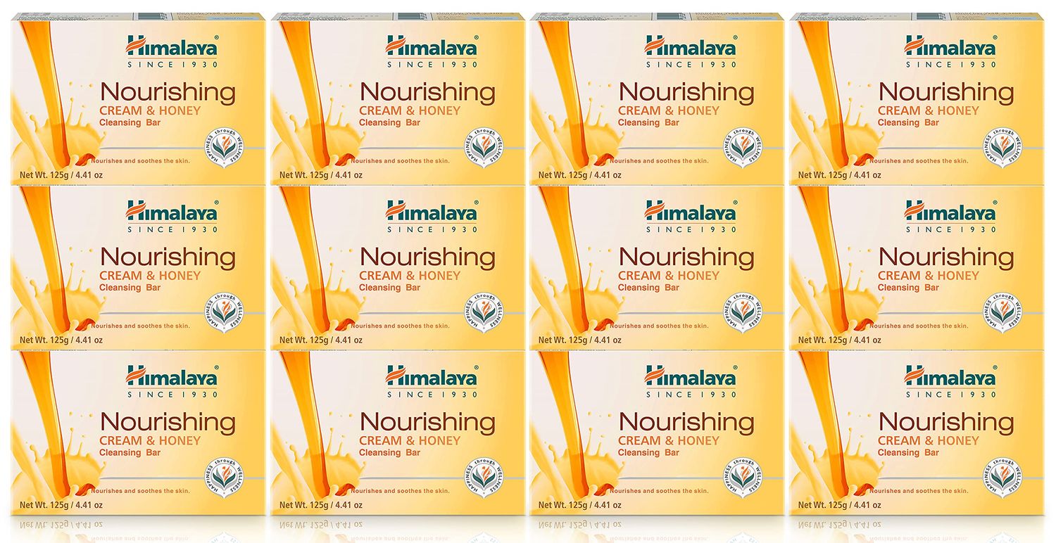 Himalaya Nourishing Cream &amp; Honey Cleansing Bar, Face and Body Soap for Soft Skin, 4.41 oz, 12 Pack