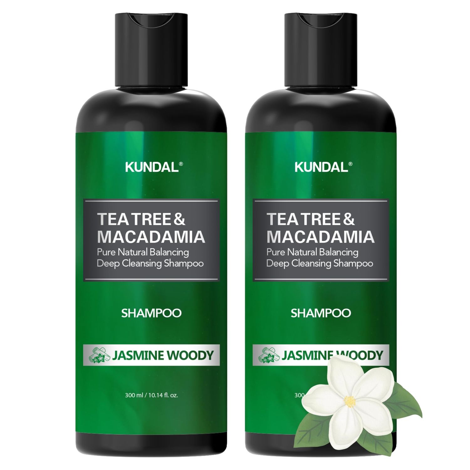 Kundal Tea Tree &amp; Macadamia Deep Cleansing Shampoo - Korean Hair Care, Scalp Care, Tea Tree extract, For All hair Types 10.14fl oz each (Pack of 2) (Jasmine Woody)