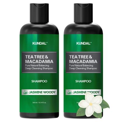 Kundal Tea Tree &amp; Macadamia Deep Cleansing Shampoo - Korean Hair Care, Scalp Care, Tea Tree extract, For All hair Types 10.14fl oz each (Pack of 2) (Jasmine Woody)