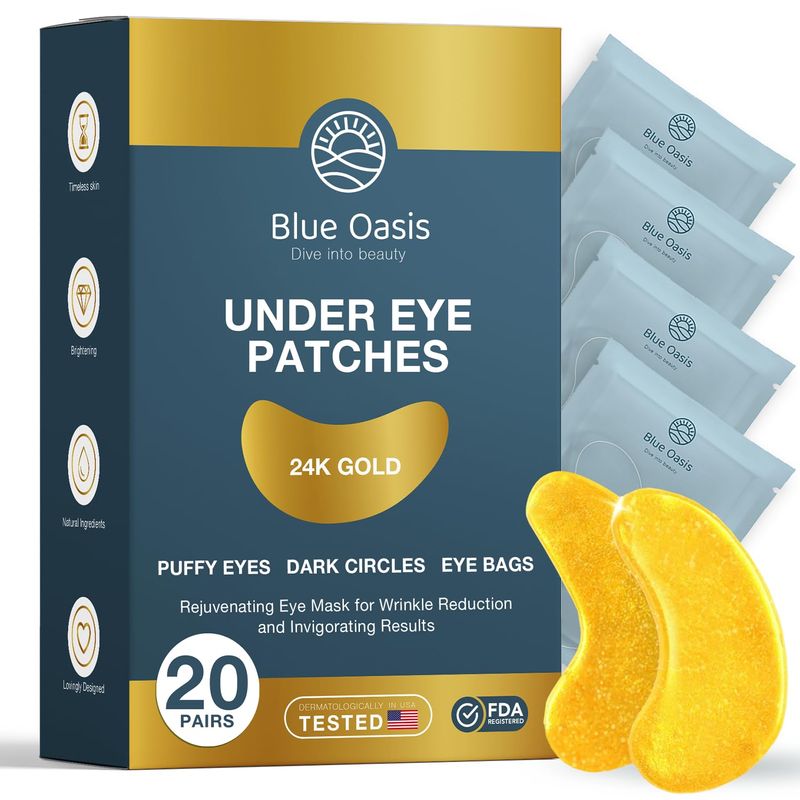 Under Eye Patches for Puffy Eyes and Dark Circles - 24k Gold Under Eye Mask Patches for Puffiness, Beauty &amp; Personal Care Products - Under Eye Masks 20 Pairs Gold Under Eye Patches for Puffy Eyes