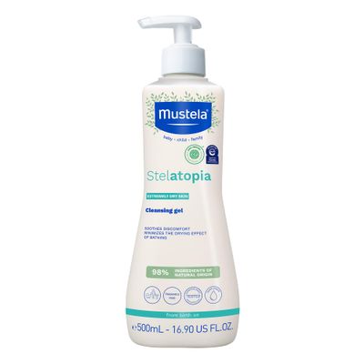 Mustela Stelatopia Eczema-Prone Skin Cleansing Gel - Baby Face &amp; Body Wash with Natural Avocado &amp; Sunflower Oil - Fragrance-Free &amp; Tear Free - 16.9 fl. oz.
