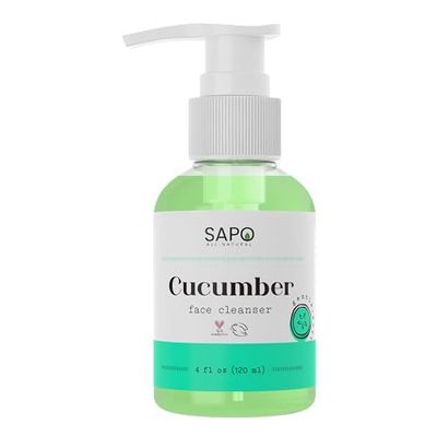 Sapo All Natural Cucumber Face Cleanser - A Gentle and Hydrating Facial Wash - Made with Cucumbers, Aloe &amp; Vitamin C - Great for Dry or Oily Skin - 4 Fl Oz