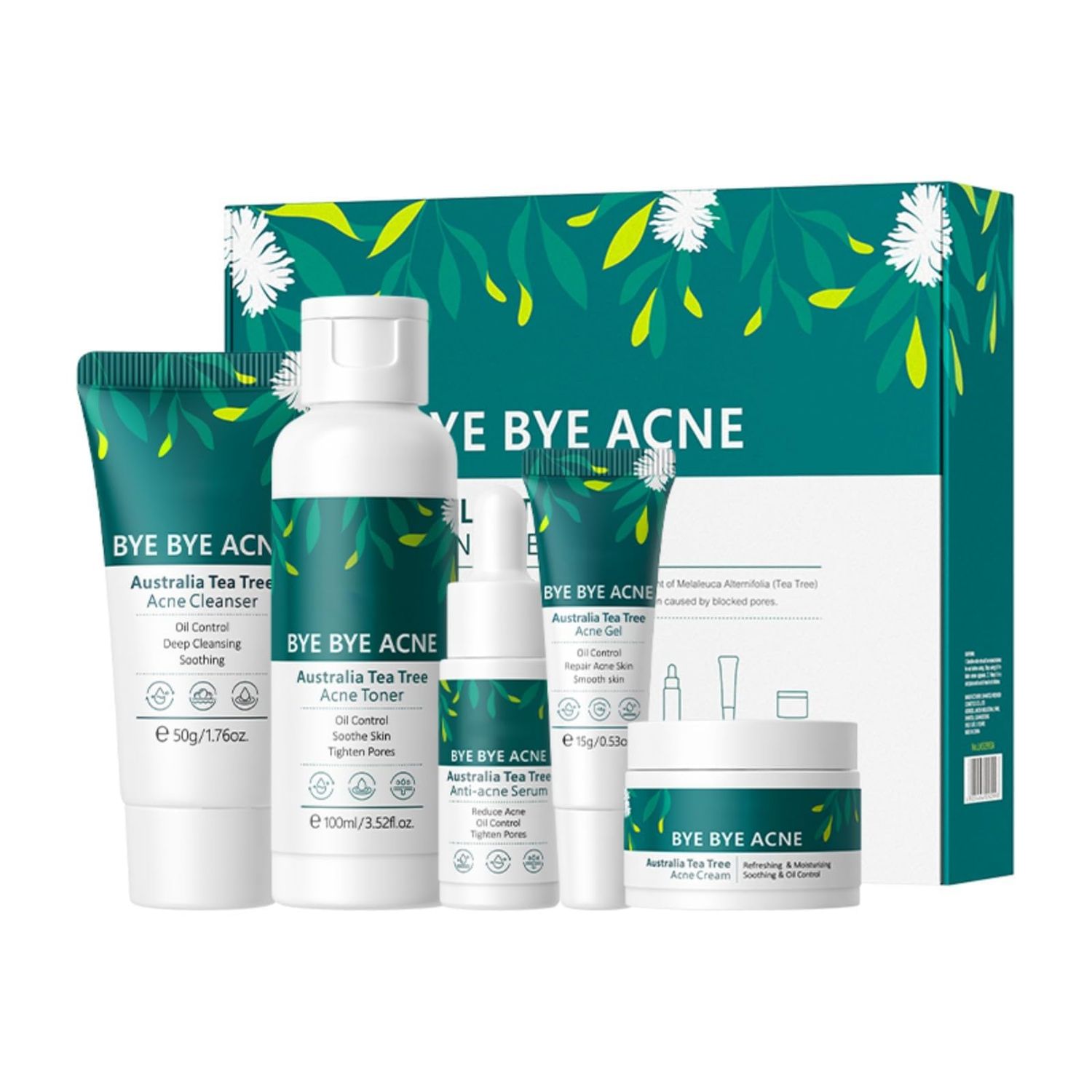 Skin Care Set,Acne Treatment for Face Skin Care Sets &amp; Kits,Tea Tree Essential Oil Facial Skincare Gift Set with Cleanser,Toner,Serum,Gel, Acne Treatment Kit Cream Skin Care for Teens 10-12 Girls Boys