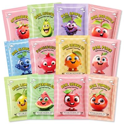 Kaely 12 Pack Fruit Kids Facial Face Masks Skincare Kit Gift for Women Teens Kids Girls Spa, Delightful Kid Sheet Face Masks Facemask Spa Day Birthday Sleepover Party Supplies kit for Teen Girls, 01