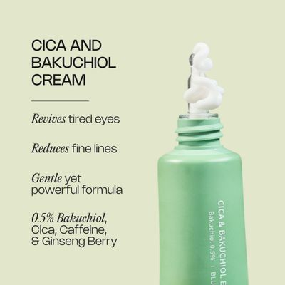 Meebak Eye Cream with Bakuchiol, Caffeine &amp; Cica | Korean Anti-Aging Eye Treatment for Puffy Eye Bags, Dark Circles, Fine Lines &amp; Wrinkles | Energize &amp; Invigorate Eyes
