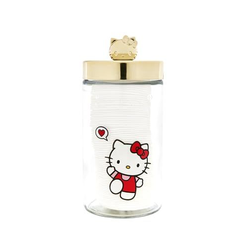 The Crme Shop x Hello Kitty Chic Reusable Glass Jar with Premium Soft Cotton Pads: Gentle Absorbent Ideal for Makeup Removal Skincare Routine Sensitive Skin (Reusable Jar + Premium Cotton Pads)