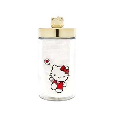 The Crme Shop x Hello Kitty Chic Reusable Glass Jar with Premium Soft Cotton Pads: Gentle Absorbent Ideal for Makeup Removal Skincare Routine Sensitive Skin (Reusable Jar + Premium Cotton Pads)