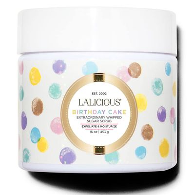 LaLicious Birthday Cake Extraordinary Whipped Sugar Scrub - Pink Shimmer Body &amp; Foot Scrub, Exfoliating &amp; Moisturizing Skin Care with Coconut Oil &amp; Honey, No Parabens (16oz)