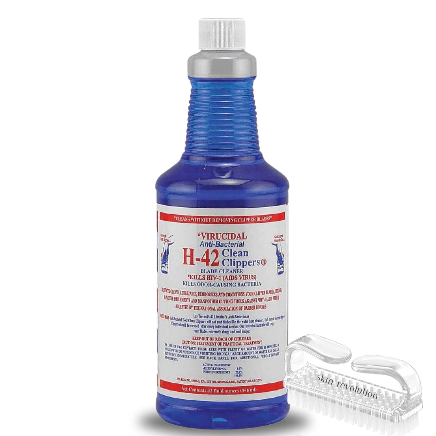 Skin Revolution H-42 Clean Clippers Blade Cleaner with Brush - 32oz Bottle