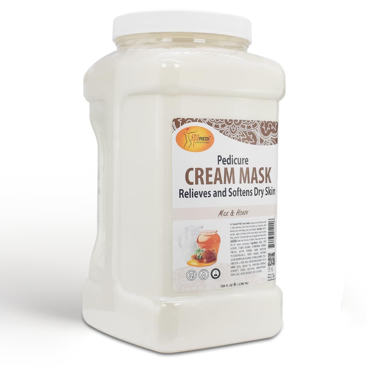 SPA REDI - Body and Foot Cream Mask, Milk and Honey, 128 Oz - Pedicure Massage for Tired Feet and Body, Hydrating, Fresh Skin - Infused with Hyaluronic Acid, Amino Acids, Panthenol, Comfrey Extract