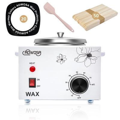 Single Electric Wax Warmer for Hair Removal, Large Paraffin Wax Pot with Adjustable Temperature Set, Facial Skin Body SPA Salon Equipment with 50 Wax Sticks &amp; 20 Collars