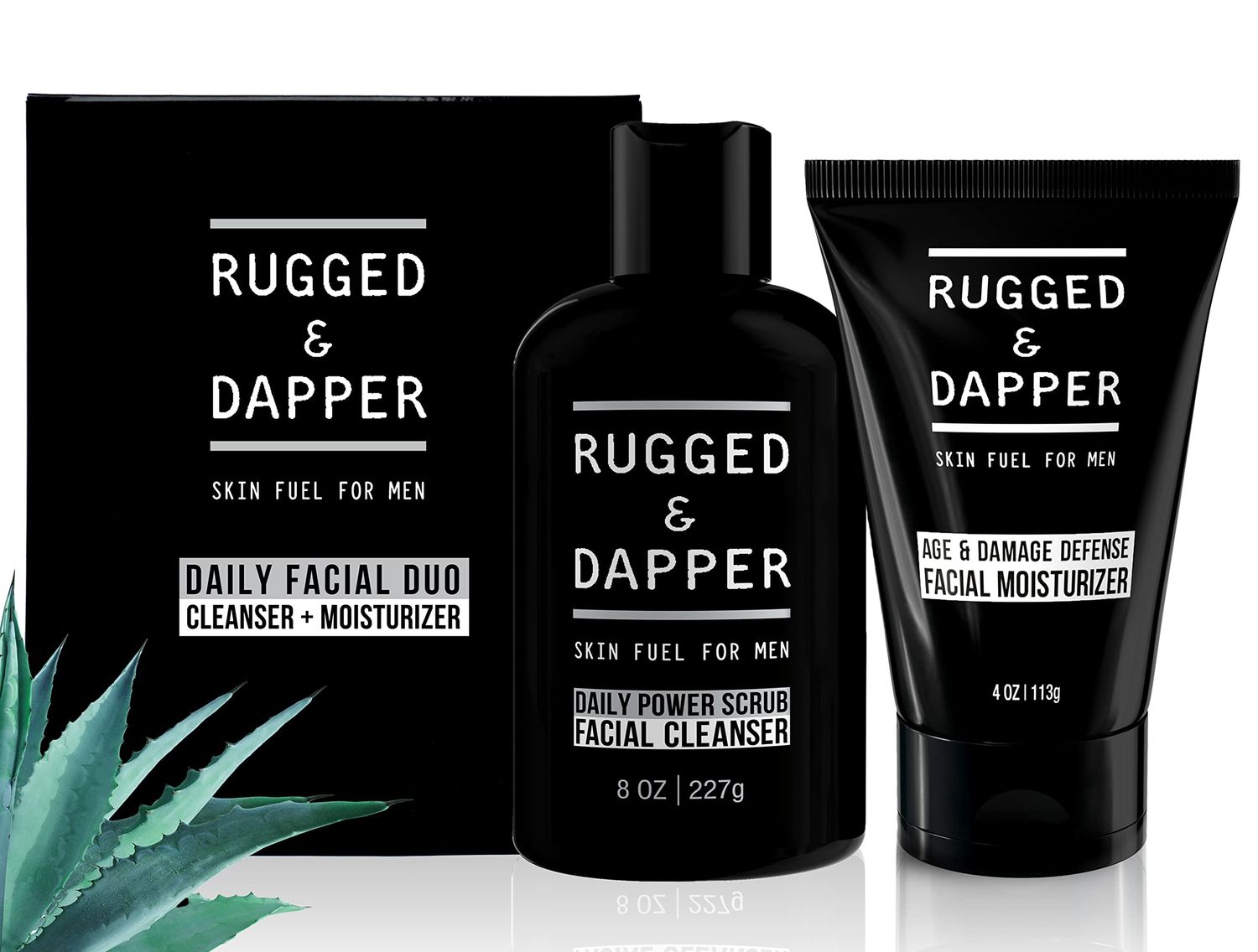 RUGGED &amp; DAPPER Daily Duo Skincare Set for Men | Includes Age + Damage Defense Moisturizer &amp; Daily Power Scrub Face Wash