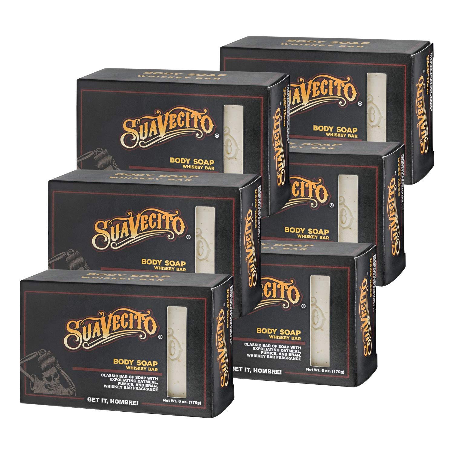 Suavecito Body &amp; Hand Soap Bars Moisturizing Masculine Whiskey Bar Fragrance 6 oz 3 Pack