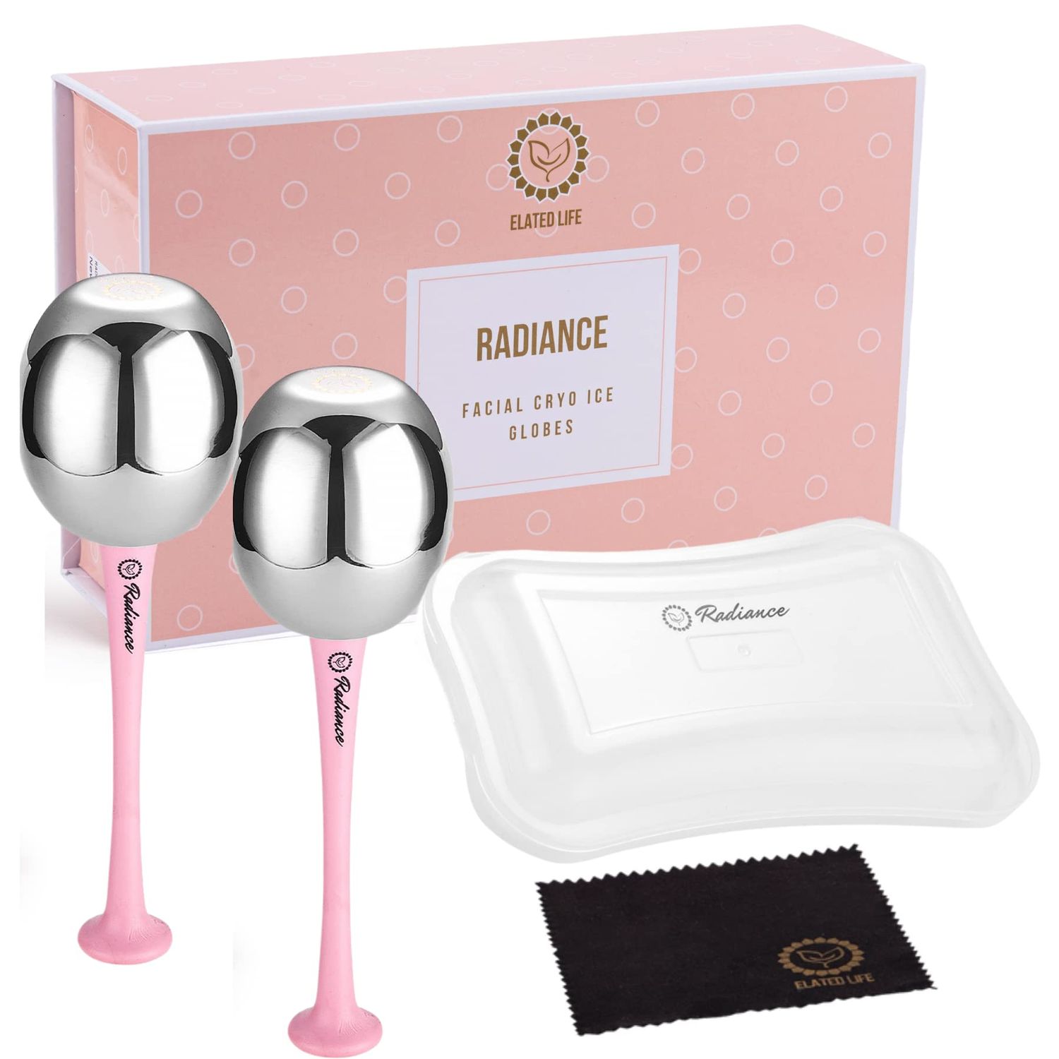 RADIANCE Ice Globes for Facials Skin Care - Cryo Globes, Non Shatter, Face Cooling Cold Stainless Steel, Cryo Freeze Tool Roller for Depuffing Eyes, Face Massage with a Storage Case &amp; Polish Cloth
