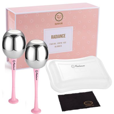 RADIANCE Ice Globes for Facials Skin Care - Cryo Globes, Non Shatter, Face Cooling Cold Stainless Steel, Cryo Freeze Tool Roller for Depuffing Eyes, Face Massage with a Storage Case &amp; Polish Cloth