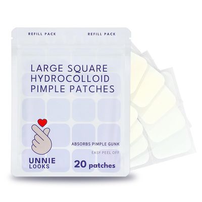 UNNIE SKIN Large Square Acne Pimple Patch Value Pack - Hydrocolloid &amp; Salicyclic acid for clearing pimples, zits, blemishes for face and skin (20 Patches Included, 30 Days Supply)