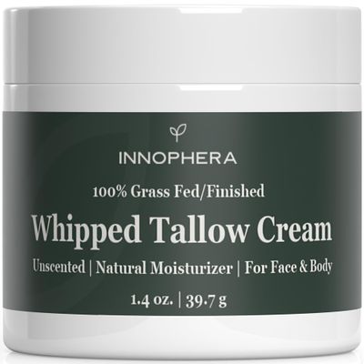 Innophera Whipped Beef Tallow Cream for Skin Care  Grass Fed &amp; Grass Finished  100% Natural Moisturizer for Sensitive Skin  Handmade Face &amp; Body Lotion  Unscented &amp; Odorless  1.4 oz.