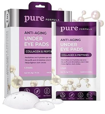 Pure Formula Collagen and Peptides Under Eye Patches - Reduces Puffiness &amp; Dark Circles, Firming &amp; Anti-aging Under Eye Pads - Cruelty Free Korean Skin Care For All Skin Types - 5 Pairs