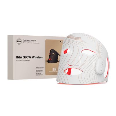 INIA Red Light Therapy for Face, Glow Wireless LED Face Mask Light Therapy with Near-Infrared Red Light (NIR), Rechargeable and Ergonomic Design for Home &amp; Travel(White)
