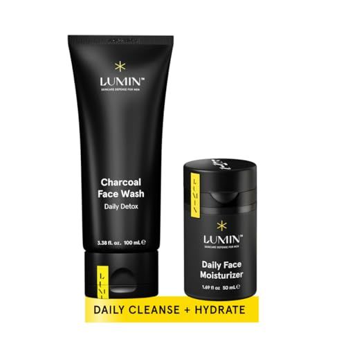 Lumin - Dynamic Duo - Skin Care kit for Men - Includes: Charcoal Face Wash Daily Detox &amp; Daily Face Moisturizer,Suitable for all skin types, Daily Use, Two Month Supply