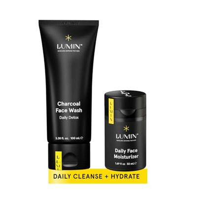 Lumin - Dynamic Duo - Skin Care kit for Men - Includes: Charcoal Face Wash Daily Detox &amp; Daily Face Moisturizer,Suitable for all skin types, Daily Use, Two Month Supply
