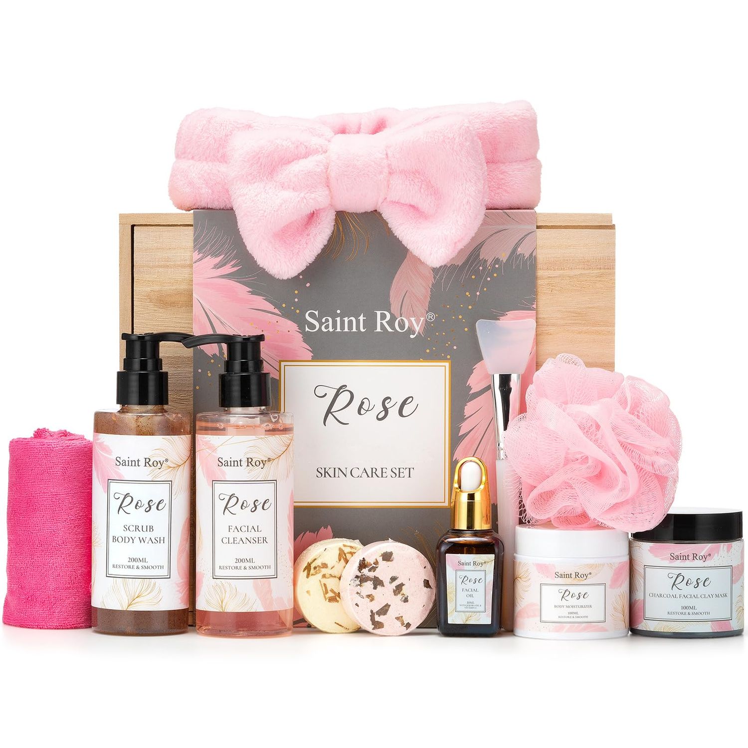 Spa Gifts for Women10pcs Self Care Kit ROSE Scented with Facial Cleanser, Scrub Body Wash, Facial Clay Mask, Facial, Essential Oil, Birthday Gifts Skin Care Set, Mothers Day Gifts Ideas