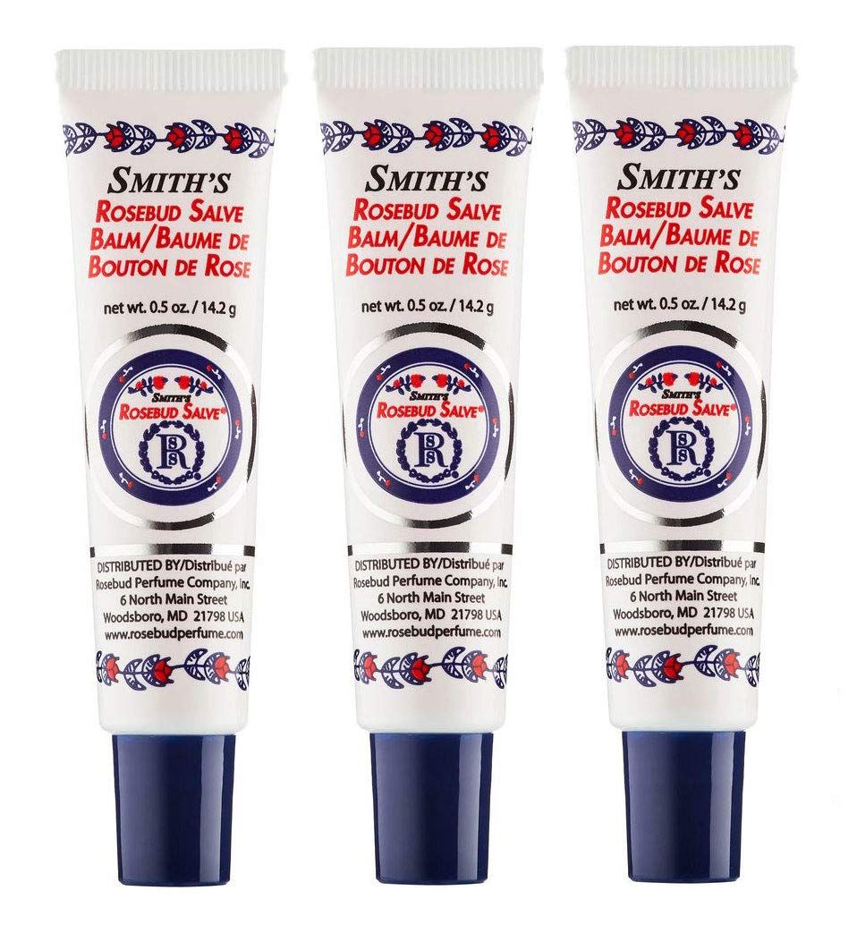 Rosebud Perfume Co. Original Rosebud Salve Tube Three Pack - Moisturizes and Protects Lips - Soothes Irritation and Dry Skin - 3 x 0.5 oz Tubes