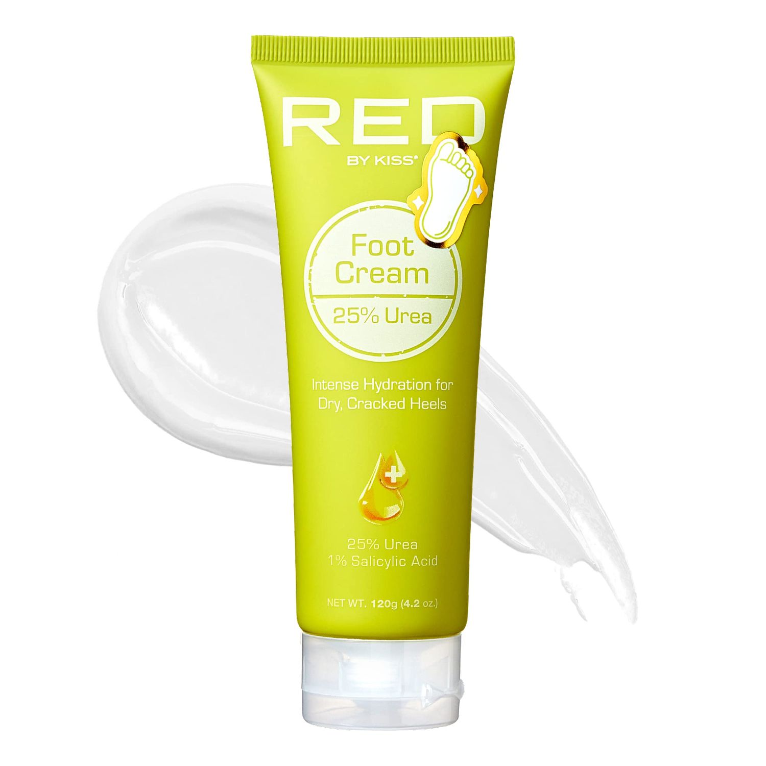 Red by Kiss 25% Urea Foot Cream- Ultra Hydrating Foot Cream with Salicylic Acid for Dry and Cracked Heels, Non-Greasy Formula 4.2 oz