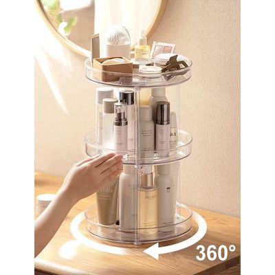 ROWNYEON 360 Rotating Makeup Organizer,3 Tier Skincare Organizers Spinning Organizer Bathroom Counter Organizer Perfume Organizer Kitchen Storage |10.6 Inches | Clear