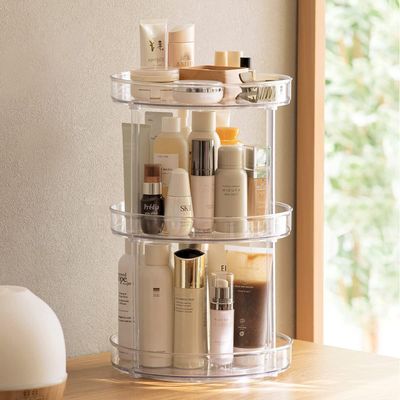 ROWNYEON 360 Rotating Makeup Organizer,3 Tier Skincare Organizers Spinning Organizer Bathroom Counter Organizer Perfume Organizer Kitchen Storage |10.6 Inches | Clear